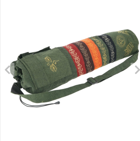 Boho Yoga Mat Bag Batik - Τσάντα Μεταφοράς για στρώμα με πρακτικό κορδόνι - βαμβάκι - πράσινη Διαστάσεις: 70x23x13 cm Ø13 cm