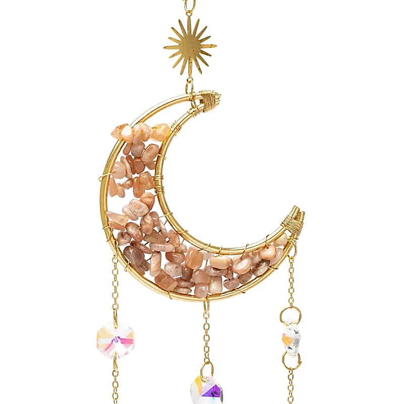 Κρύσταλλοι Feng Shui-Ηλιοπαγίδα (Suncatcher) «Ημισελήνος» με Ροζ Φεγγαρόπετρα & κρυστάλλινη διακόσμηση Διαστάσεις: ±8x37 cm - mykarma.gr