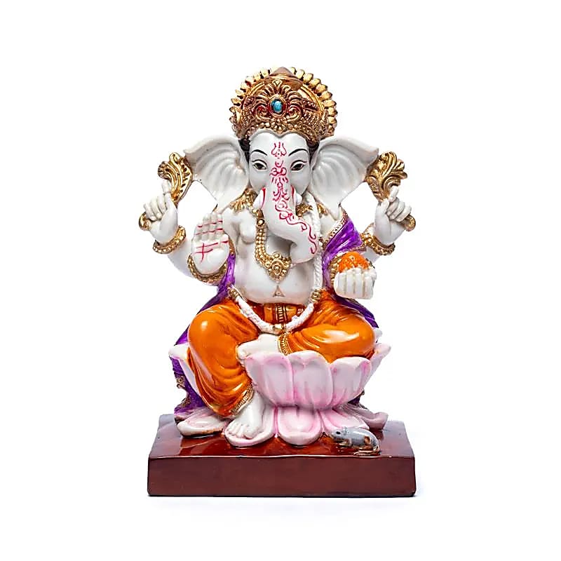 Πολύχρωμο Άγαλμα Ganesha σε θρόνο από Λωτό Διαστάσεις: 19x11 cm Βάρος: 500 gr - mykarma.gr