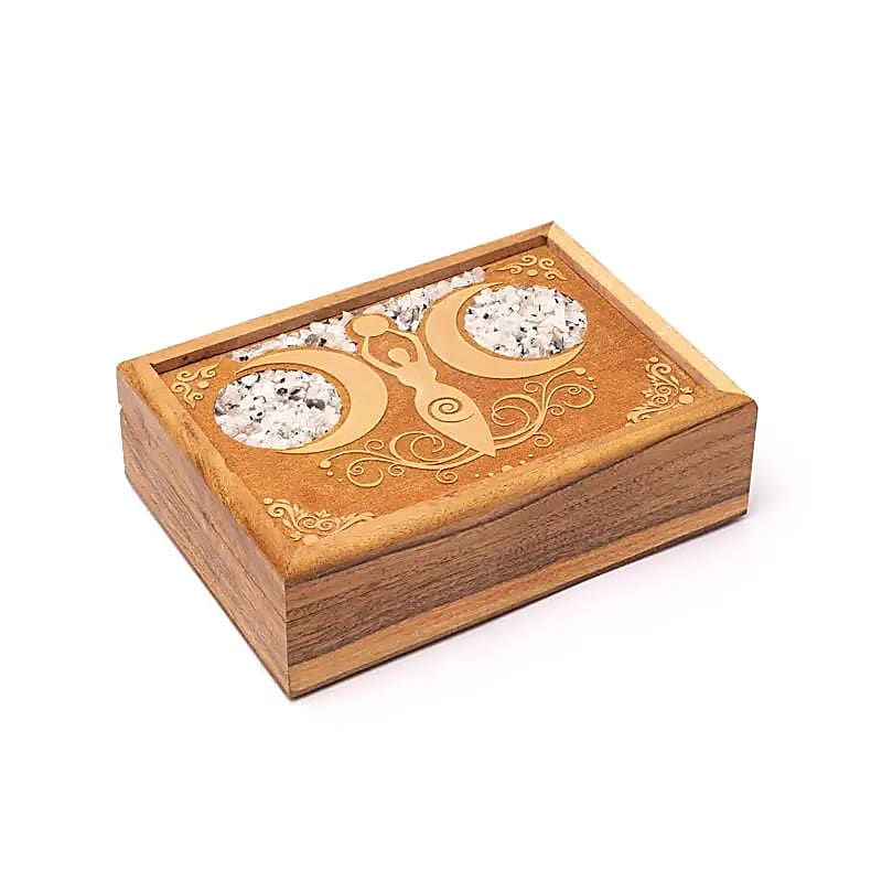 Κουτί κοσμημάτων/Tarot Box από ξύλο Μάνγκο «Moon Goddess» με Φεγγαρόπετρα Διαστάσεις: 18 × 13 cm - mykarma.gr