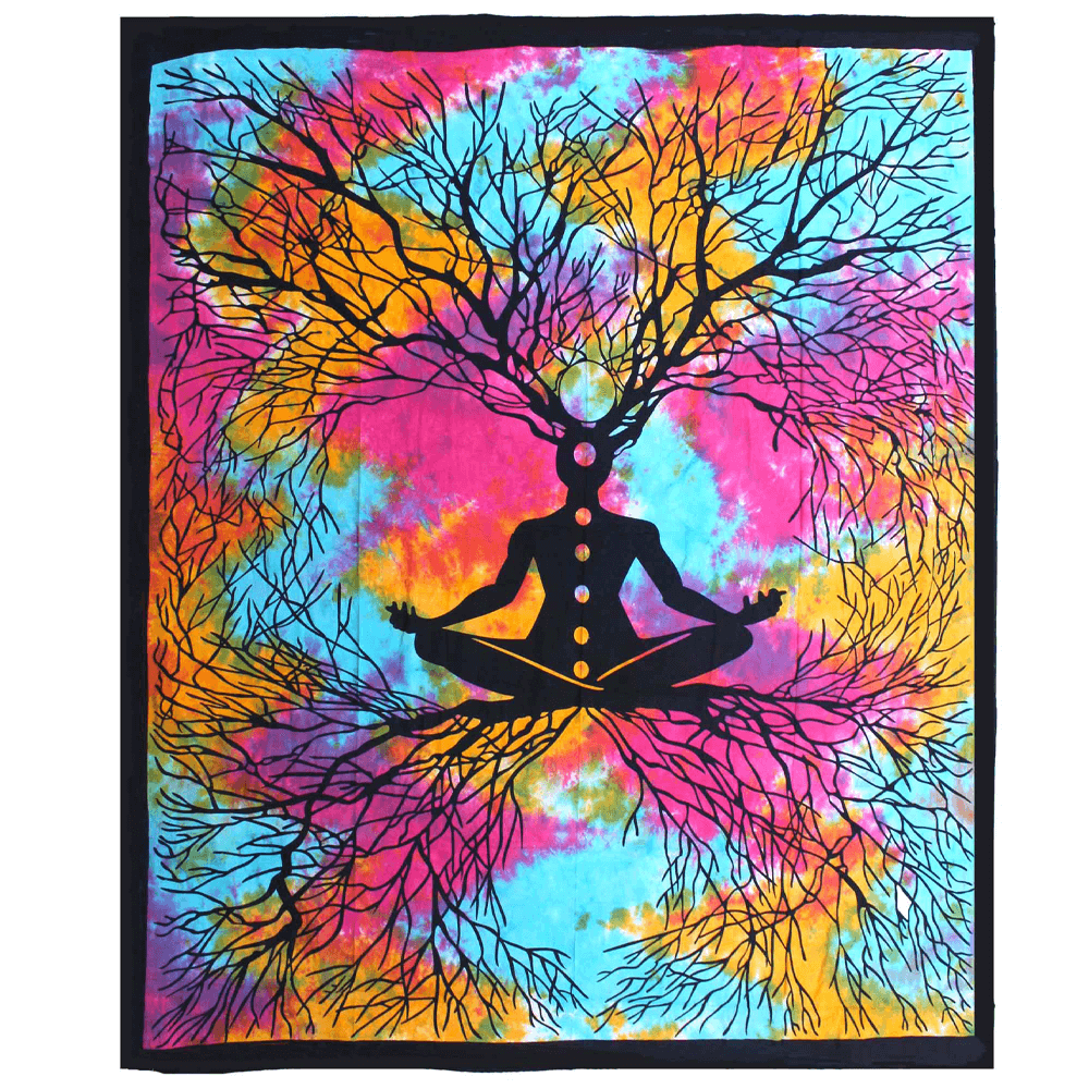 Κρεμαστά τοίχου Boho Batik - Κουβέρτα - “Yoga Tree” - 100% Διπλό Βαμβάκι  Διάμετρος: 230 x 200 cm - mykarma.gr