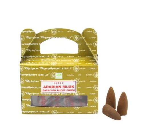 Κώνοι θυμιάματος αναστροφής ροής Satya Backflow Dhoop Cones - Αραβικός Μόσχος (Arabian Musk) Βάρος: 75 g Περιεχει 24 κώνους