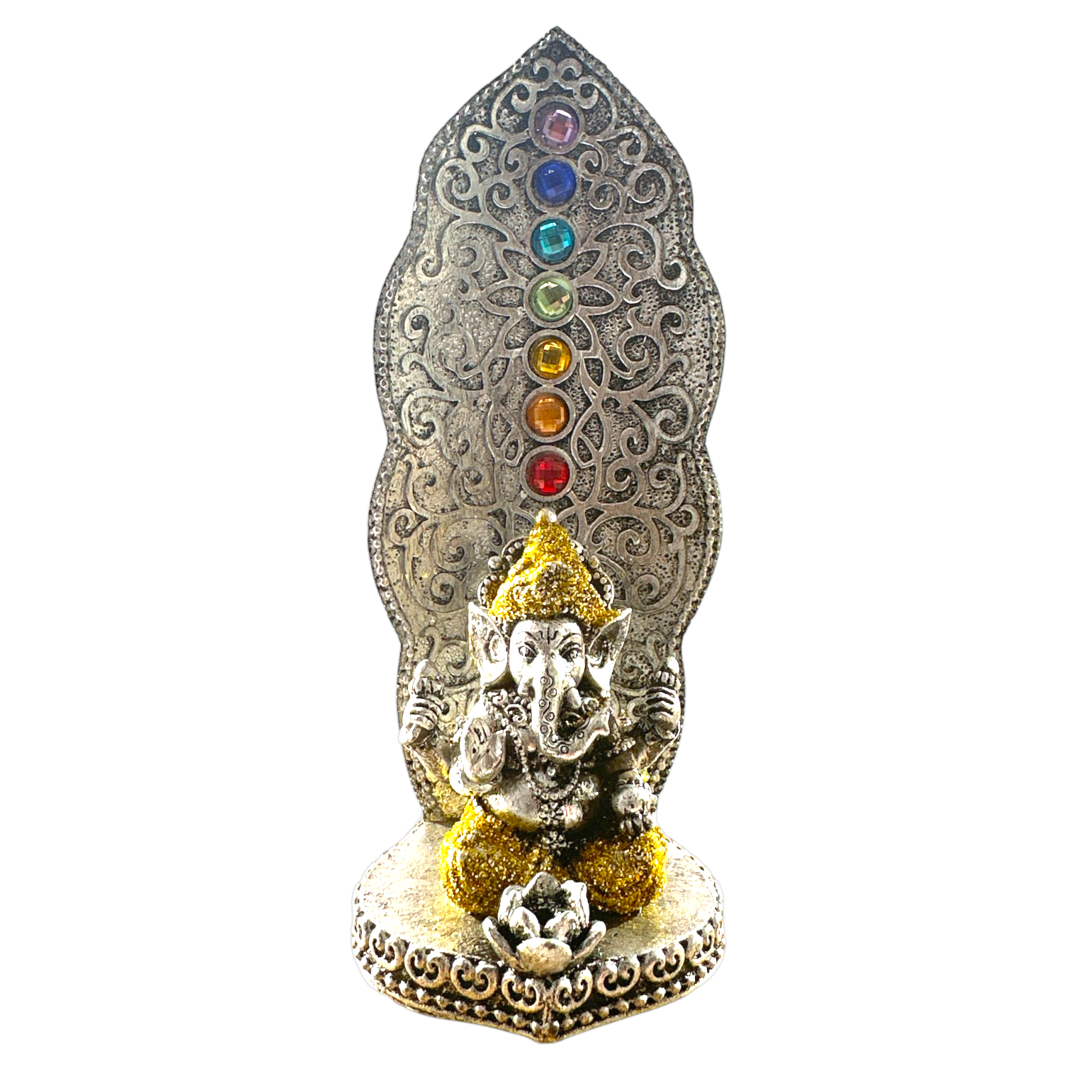 Βάση για Στικ “7 Chakra Ganesh” - χρώμα ασημί Διαστάσεις: 7,5 x 7 x 17 cm - mykarma.gr