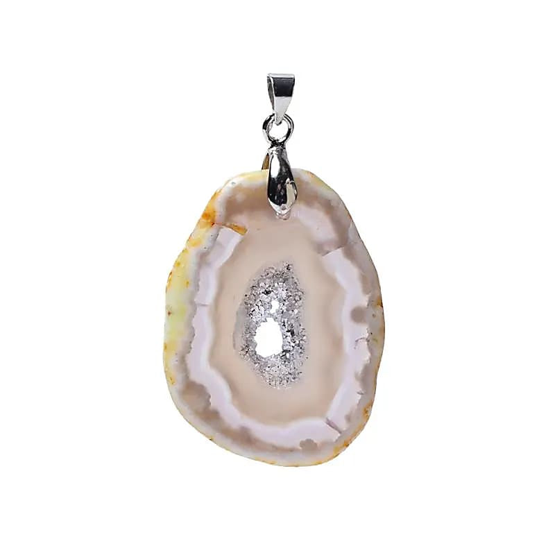Κρεμαστό Μενταγιόν φέτα από Καφέ Αχάτη (Geodes Brown Agate) Διαστάσεις: 3 εκ (Η συσκευασία περιέχει 1 τεμάχιο) - mykarma.gr