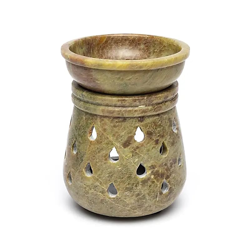 Αρωματική Λάμπα/Καυστήρας Soapstone "Σταγονίδια" από σαπουνόπετρα - με αφαιρούμενο δοχείο λαδιού 10x7,5cm - mykarma.gr