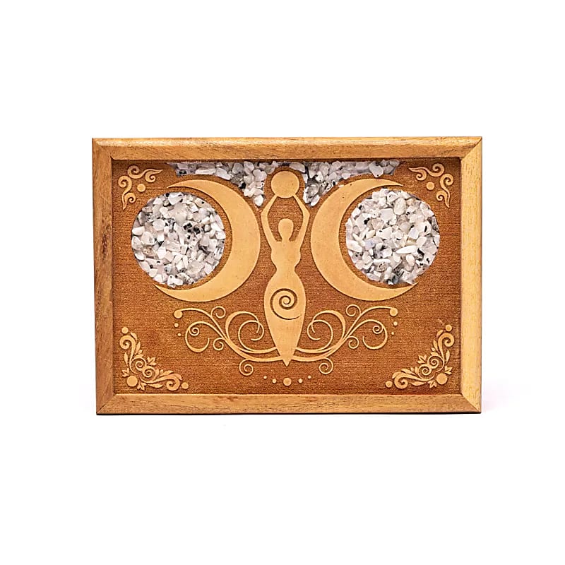Κουτί κοσμημάτων/Tarot Box από ξύλο Μάνγκο «Moon Goddess» με Φεγγαρόπετρα Διαστάσεις: 18 × 13 cm - mykarma.gr