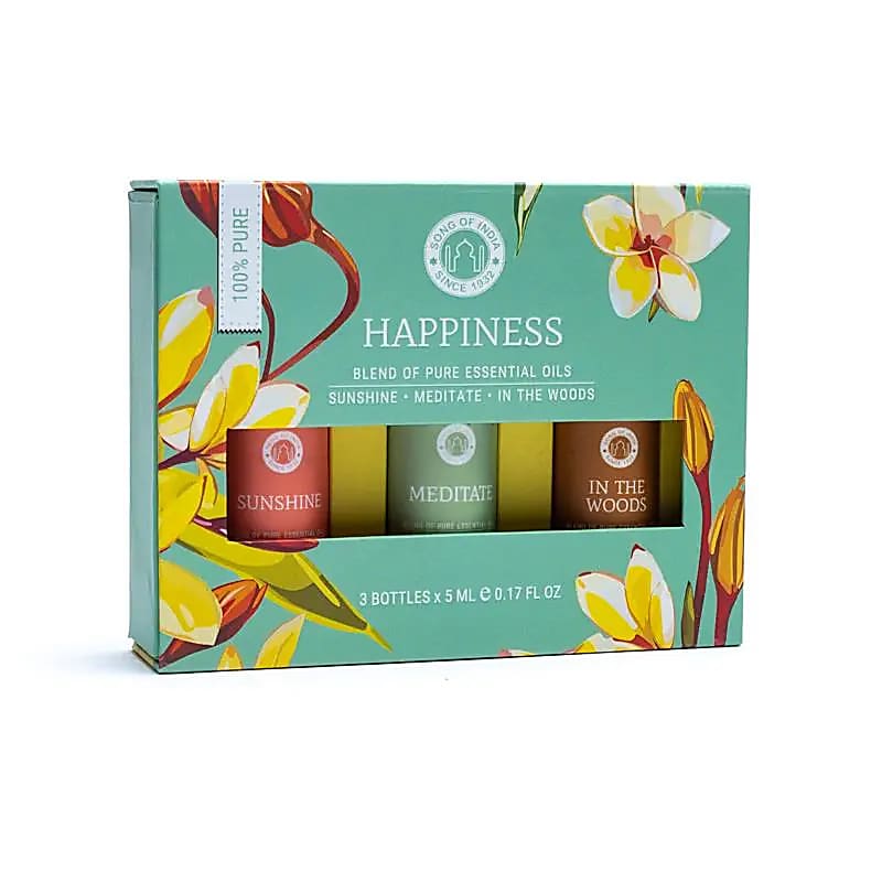 Αιθέριο Έλαιο - Σετ Αρωματοθεραπείας «Happiness» για συναισθήματα χαράς & θετικότητας από 3 x 5 ml αιθέρια έλαια - mykarma.gr