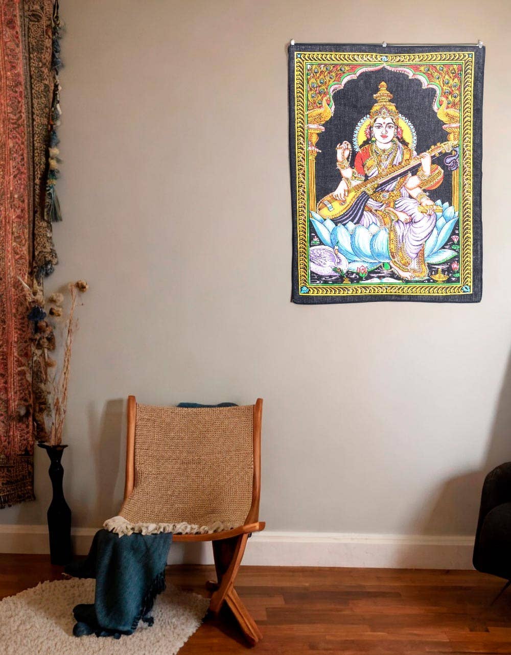 Saraswati Deities Tapestry with Sequins - Indian Craftsmanship - mykarma.gr