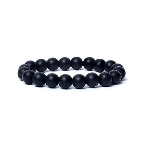 Βραχιόλι Μαύρος Όνυχας (Black Onyx) ΑΑ ποιότητας - ελαστικό με ματ χάντρες των 1 cm