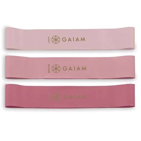 Gaiam -Set από 3 Pilates Restore Mini Loop Band Kit Berry από φυσικό καουτσούκ - Light,Medium,Heavy Διαστάσεις: 23 x 5 cm