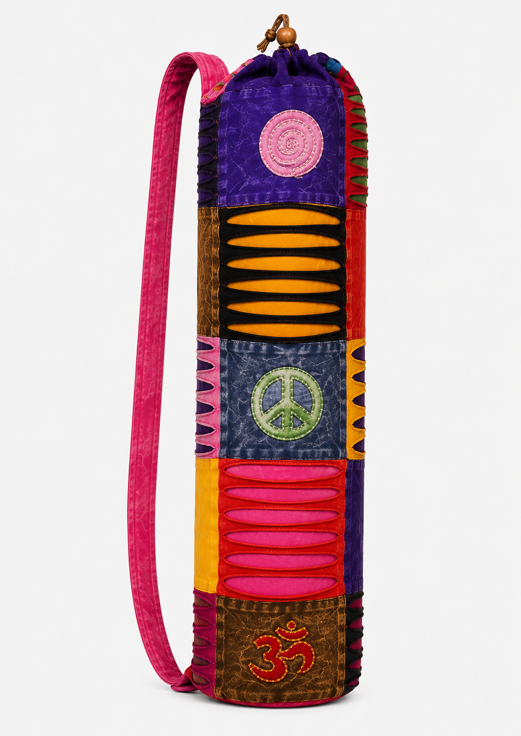 Boho Patchwork Yoga Mat Bag - Πολύχρωμη Τσάντα Μεταφοράς για στρώμα με πρακτικό κορδόνι - βαμβάκι - ποικιλία χρωμάτων Διαστάσεις: 75x22x12 cm  Ø12 cm