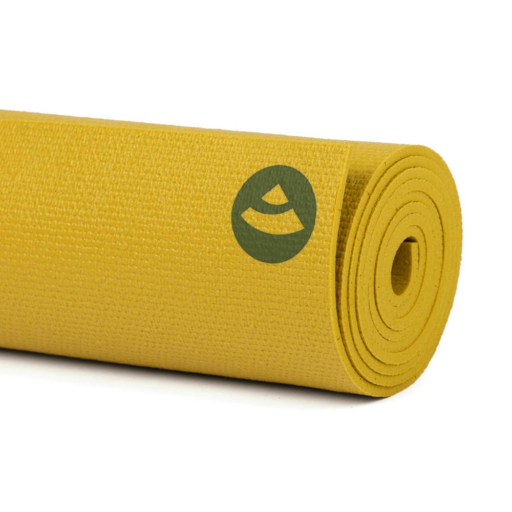 Bodhi στρώμα γιόγκα Premium Rishikesh PVC με δύο ελαστικούς ιμάντες - mustard yellow  183 x 60 cm, 4.5 mm - mykarma.gr