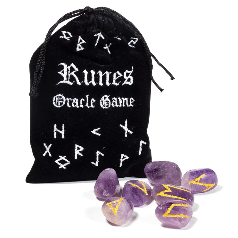 Runes Oracle Game-Σετ από 25 Ρουνάκια από Αμέθυστο για Μαντεία σε βελούδινη τσάντα-δεν περιέχει επεξηγηματικό φυλλάδιο - mykarma.gr