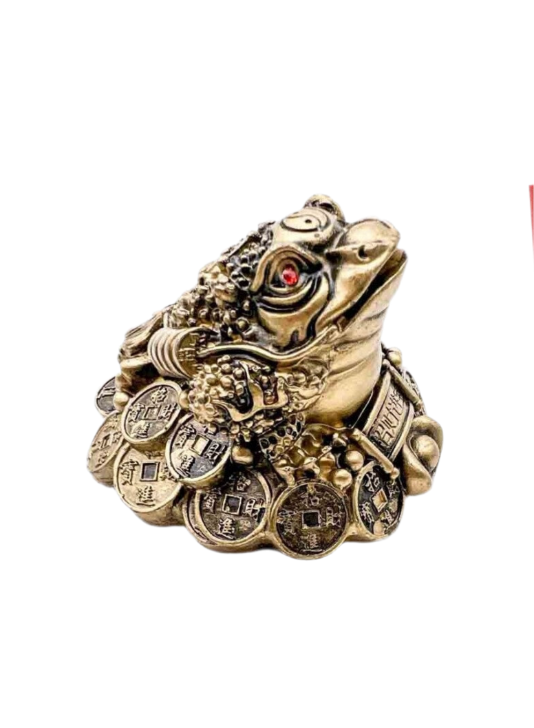 Μίνι αγαλματάκι Feng Shui Βάτραχος (Frog) της Τύχης & Αφθονίας με νόμισμα - χρυσό χρώμα Διαστάσεις: 5 x 3 εκ