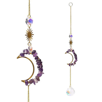 Κρύσταλλοι Feng Shui-Ηλιοπαγίδα (Suncatcher) με αμέθυστο φεγγάρι & κρυστάλλινη σφαίρα λωτό - κρυστάλλινη διακόσμηση Διαστάσεις: ±30 cm - mykarma.gr