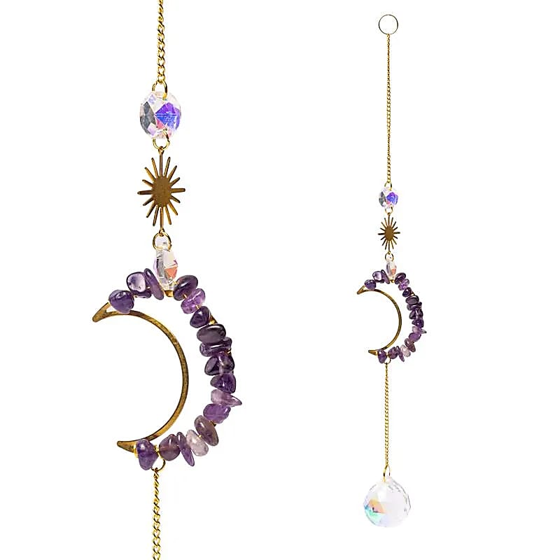 Κρύσταλλοι Feng Shui-Ηλιοπαγίδα (Suncatcher) με αμέθυστο φεγγάρι & κρυστάλλινη σφαίρα λωτό - κρυστάλλινη διακόσμηση Διαστάσεις: ±30 cm - mykarma.gr