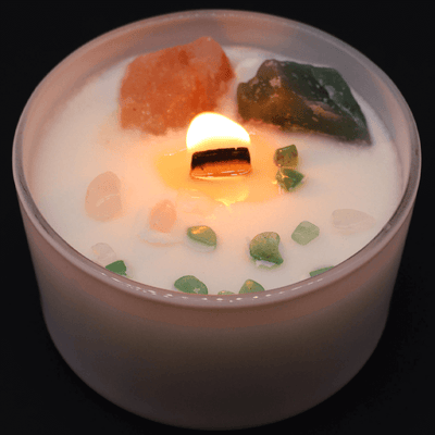 Αρωματικό Κερί 4o Chakra Heart Anahata με κύριο άρωμα Rose Musk  & ημιπολύτιμους λίθους Ροζ Χαλαζία & Νεφρίτη Χρόνος καύσης ±17 ώρες - mykarma.gr
