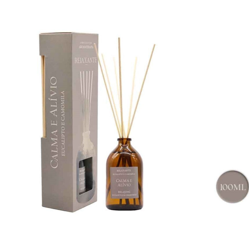 Home Reed Diffuser-Αρωματικό Χώρου για Χαλάρωση (Relax) μείγμα με αιθέριο έλαιο Ευκάλυπτου & Χαμομήλι  100 ml & ξυλάκια - mykarma.gr