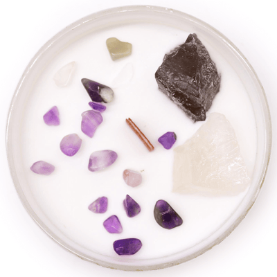 Αρωματικό Κερί 7o Chakra Crown Sahasrara «Ocean Breeze» με ημιπολύτιμους λίθους Σελεστίνη & Σεληνίτη Χρόνος καύσης ±17 ώρες - mykarma.gr