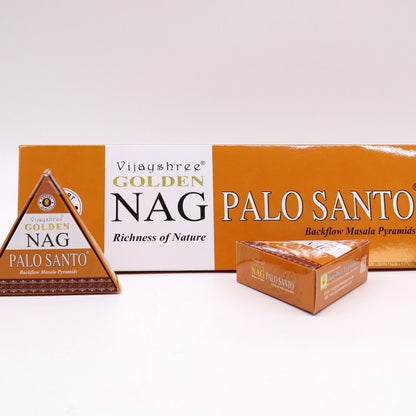 Αρωματικοί Κώνοι αναστροφής ροής Golden Nag - Palo Santo Backflow σε σχήμα πυραμίδας Περιεχει 10 κώνους (42 gr) - mykarma.gr