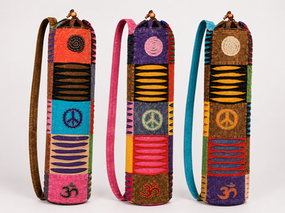 Boho Patchwork Yoga Mat Bag - Πολύχρωμη Τσάντα Μεταφοράς για στρώμα με πρακτικό κορδόνι - βαμβάκι - ποικιλία χρωμάτων Διαστάσεις: 75x22x12 cm  Ø12 cm