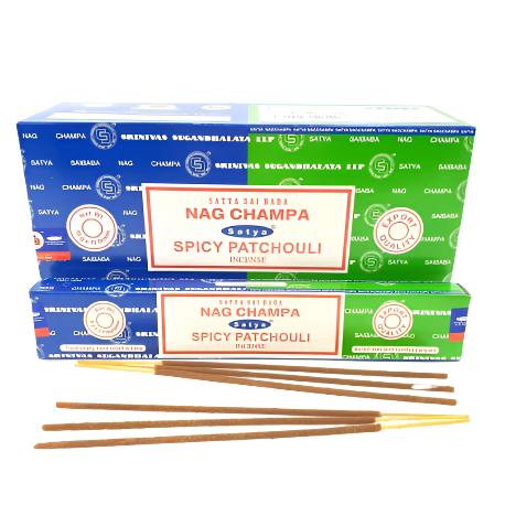 Αρωματικά Στικ 2 σε 1 Satya Sai Baba - Nag Champa & Spicy Patchouli (Πατσουλί) Βάρος: 16γρ - mykarma.gr