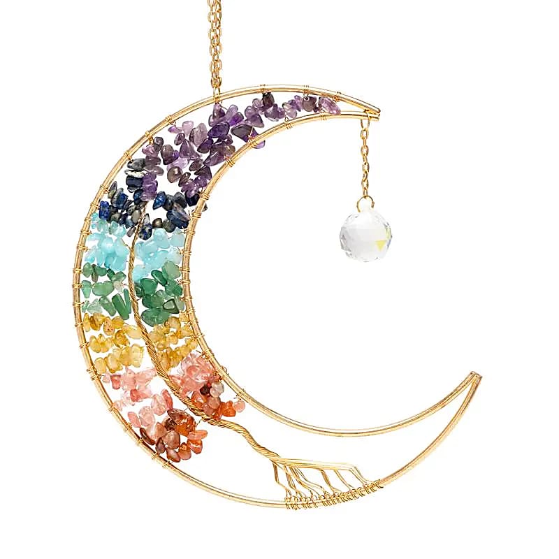 Κρύσταλλοι Feng Shui-Ηλιοπαγίδα (Suncatcher) «Δέντρο της Ζωής σε Ημισέληνο» με ημιπολύτιμους λίθους 7 Chakra & κρυστάλλινη διακόσμηση Διαστάσεις: ±17x17 cm - mykarma.gr