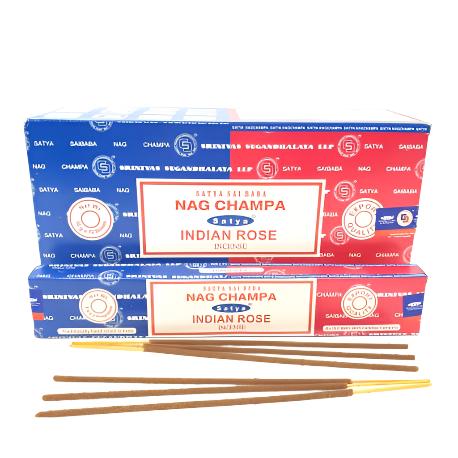Αρωματικά Στικ 2 σε 1 Satya Sai Baba - Nag Champa & Indian Rose(Ινδικό Τριαντάφυλλο) Βάρος: 16γρ - mykarma.gr