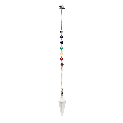 Εκκρεμές (Pendulum) - Σεληνίτης(Selenite) & 7 Chakra ημιπολύτιμες πέτρες Μέγεθος 4 cm Βάρος 22 g