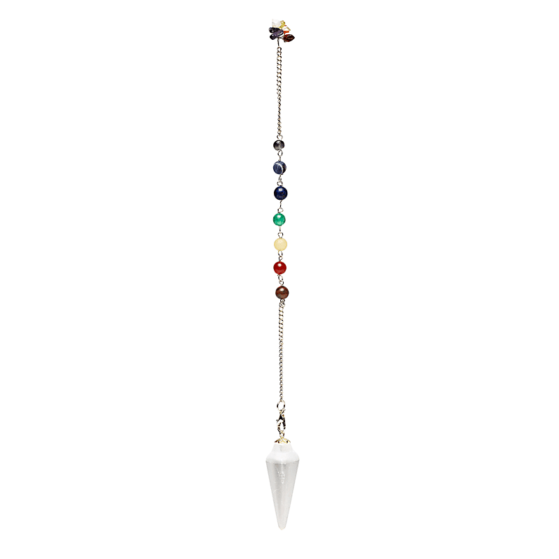 Εκκρεμές (Pendulum) - Σεληνίτης(Selenite) & 7 Chakra ημιπολύτιμες πέτρες Μέγεθος 4 cm Βάρος 22 g
