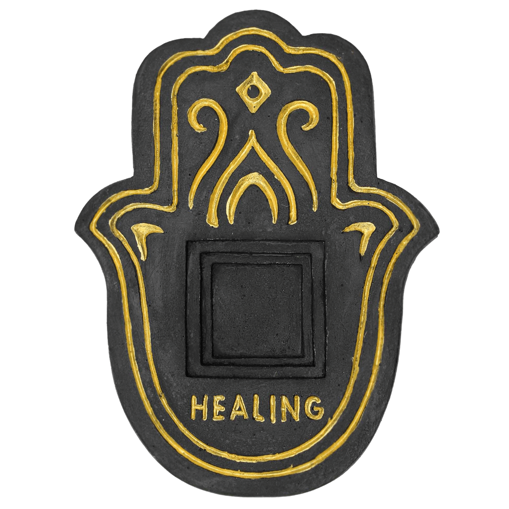 Healling Incense Plate - Βάση Θυμιάματος «Θεραπεία» - μαύρο/χρυσό Διαστάσεις: 23x17x3 εκ - mykarma.gr
