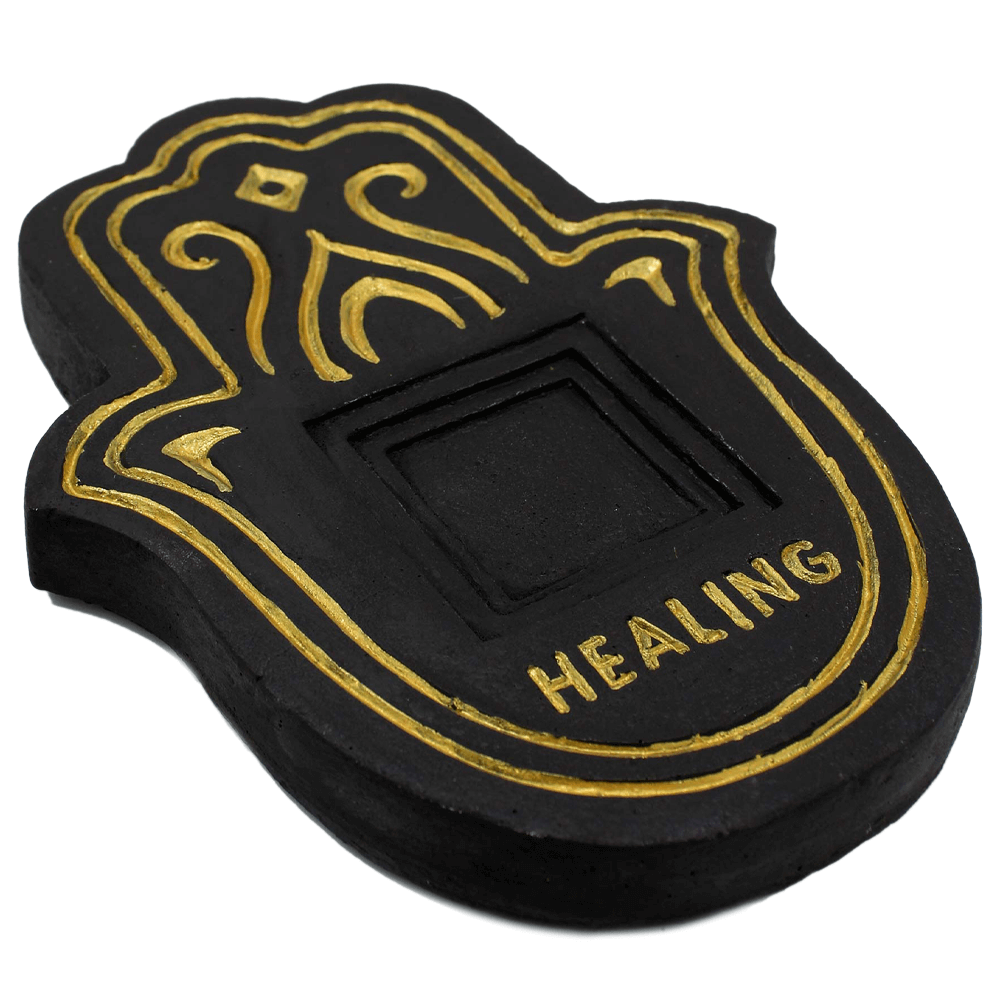 Healling Incense Plate - Βάση Θυμιάματος «Θεραπεία» - μαύρο/χρυσό Διαστάσεις: 23x17x3 εκ - mykarma.gr
