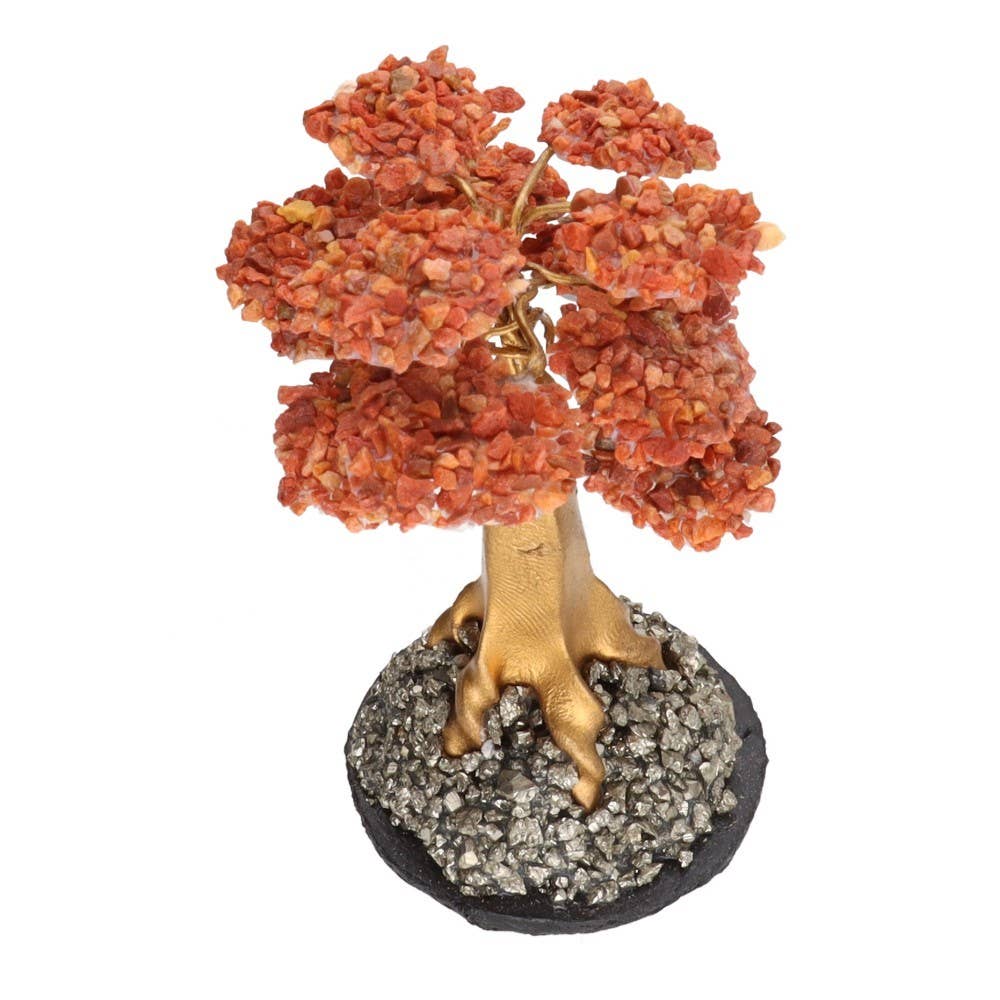 «Δέντρο της Ζωής» για Τύχη & Αφθονία με Ημιπολύτιμους λίθους Πορτοκαλί Καλσίτης (Orange Calcite) σε Βάση από Πυρίτη (Pyrite) Διαστάσεις: ~4,5 × 7 cm Βάρος: ~40 g