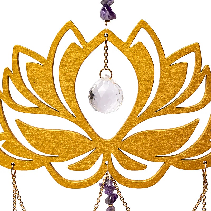 Κρύσταλλοι Feng Shui-Ηλιοπαγίδα (Suncatcher) με λωτό, αμέθυστο & κρυστάλλινες σφαίρες Crystal String κρυστάλλινη διακόσμηση Διαστάσεις: ±30x15 cm - mykarma.gr