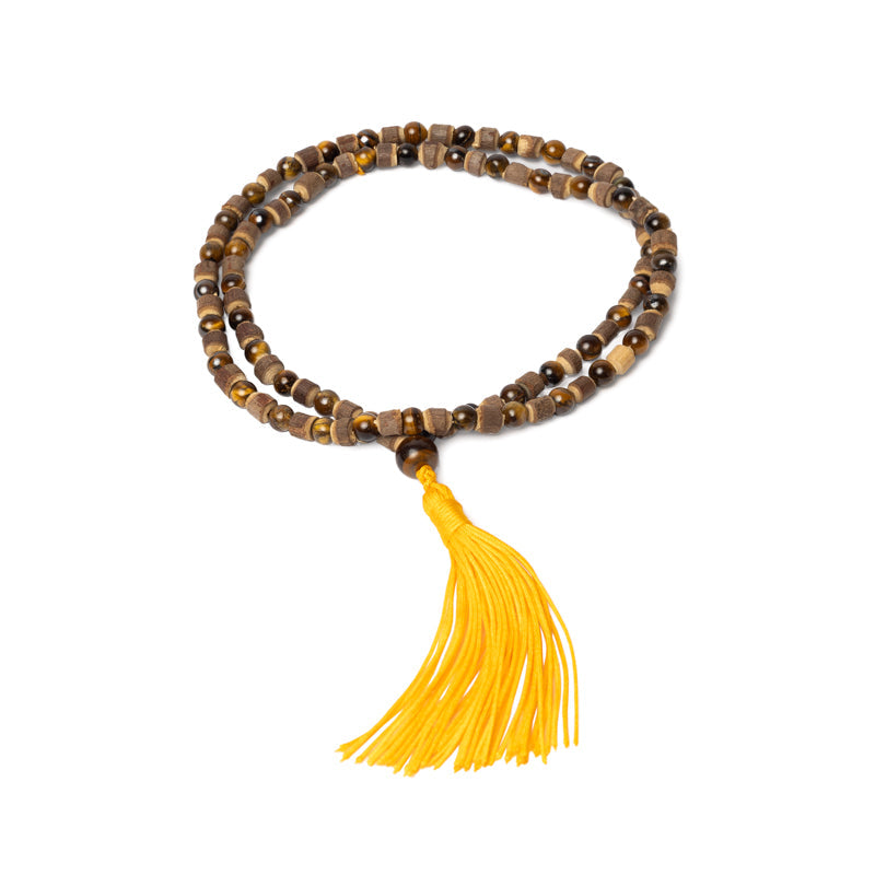Mala Tiger Eye & Tulsi - Μάτι Τίγρη & Tulsi (ιερός βασιλικός) - 108 χάντρες + πουγκί δώρο Χάντρες: 5 mm - mykarma.gr