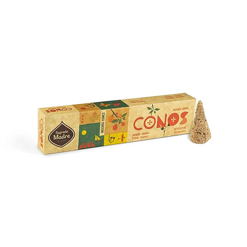 Χειροποίητοι Κώνοι θυμιάματος Sagrada Madre Premium Cones με Κεχριμπάρι & Πορτοκάλι «Αναζωογόνηση & Προστασία»  52 γρ - mykarma.gr