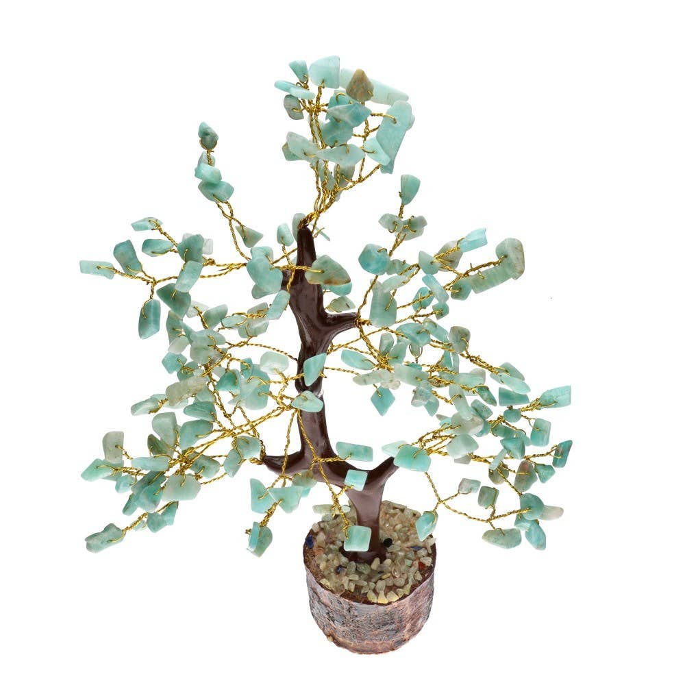 «Δέντρο της Ζωής» για Τύχη & Αφθονία με Ημιπολύτιμους λίθους Αμαζονίτη (Amazonite) & Ξύλινη Βάση Υψος ±20 cm