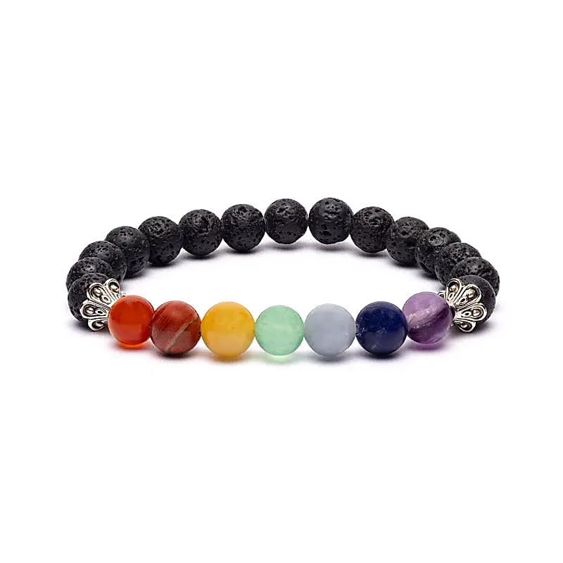Βραχιόλι Ισορροπίας των 7 Chakra-Λάβα (Lava Rock) με 7 ημιπολύτιμους λίθους - ελαστικό Διαστάσεις: 0,8 cm - mykarma.gr