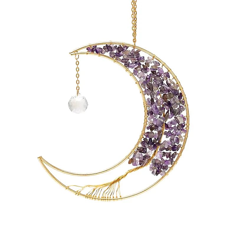 Κρύσταλλοι Feng Shui-Ηλιοπαγίδα (Suncatcher) «Δέντρο της Ζωής σε Ημισέληνο» με Αμέθυστο (Amethyst) & κρυστάλλινη διακόσμηση Διαστάσεις: ±17x17 cm - mykarma.gr