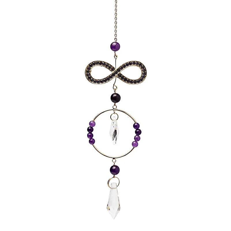 Κρύσταλλοι Feng Shui-Ηλιοπαγίδα (Suncatcher) «Άπειρο» με Αμέθυστο & κρυστάλλινη διακόσμηση Διαστάσεις: ±31 cm - mykarma.gr