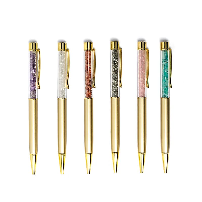 Στυλό με Ημιπολύτιμους Λίθους - Αμέθυστους,Λευκός Χαλαζίας,Καρνεολή,Πυρίτης,Ροζ Χαλαζίας,Αμαζονίτης (διαλέξτε μια επιλογή) - mykarma.gr