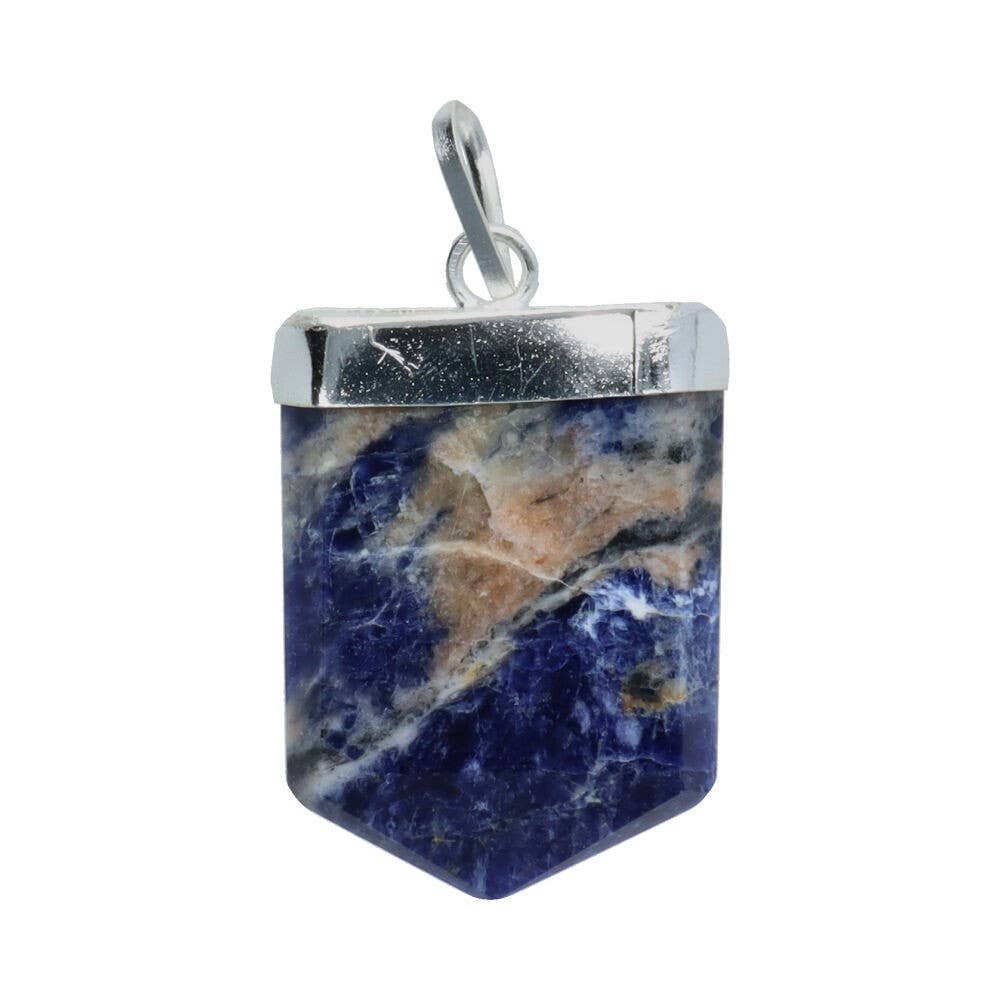 Μενταγιόν από Σοδαλίτη (Sodalite) με σύμβολο «Ohm» Διαστάσεις: 2 x 3 cm - mykarma.gr