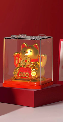Maneki Lucky Cat - Σύμβολο καλής Τύχης & Πλούτου κουνάει το χέρι με τυχερό νόμισμα Διαστάσεις: 7 εκ