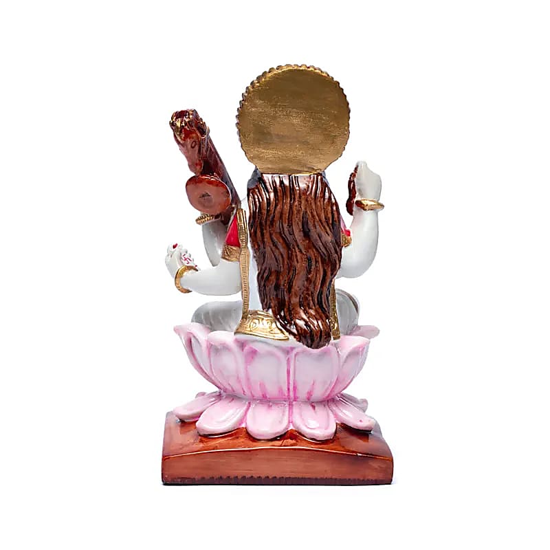 Πολύχρωμο Άγαλμα Saraswati σε θρόνο από Λωτό Διαστάσεις: 19x10 cm Βάρος: 450 gr - mykarma.gr