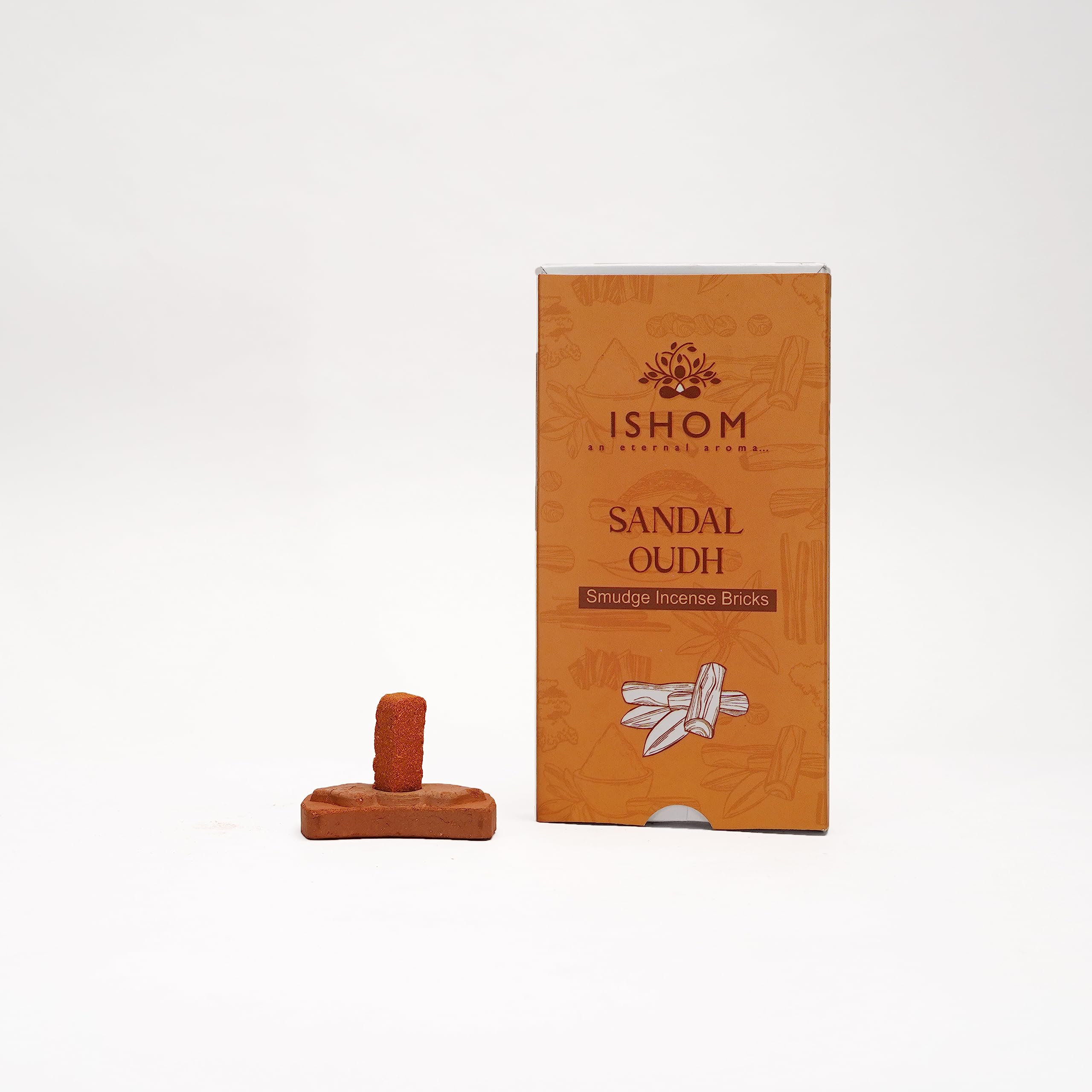 Sandalwood Smudge Θυμίαμα - Φτιαγμένο από καθαρή σκόνη Σανταλόξυλο - για τον καθαρισμό χώρου - 15 τουβλάκια & βάση - mykarma.gr