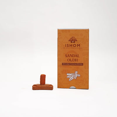 Sandalwood Smudge Θυμίαμα - Φτιαγμένο από καθαρή σκόνη Σανταλόξυλο - για τον καθαρισμό χώρου - 15 τουβλάκια & βάση - mykarma.gr