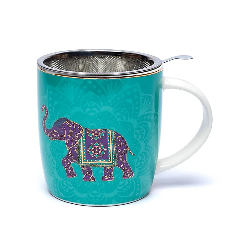 Ενα υπέροχο δώρο! Tea Infuser-Κούπα Ελέφαντας - Πορσελάνη - τιρκουάζ   400 ml - mykarma.gr