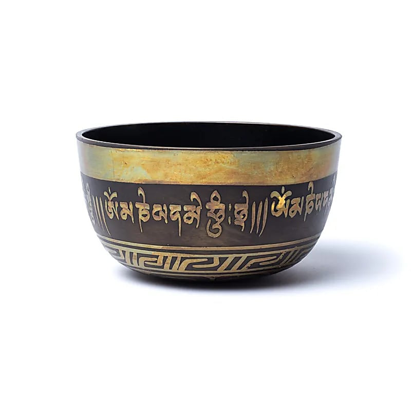 Μεταλλικό Singing Bowl με διακοσμημένο Om Mani Pad Me Hum Μέγεθος 15 x 7 cm Βάρος 800 g - mykarma.gr