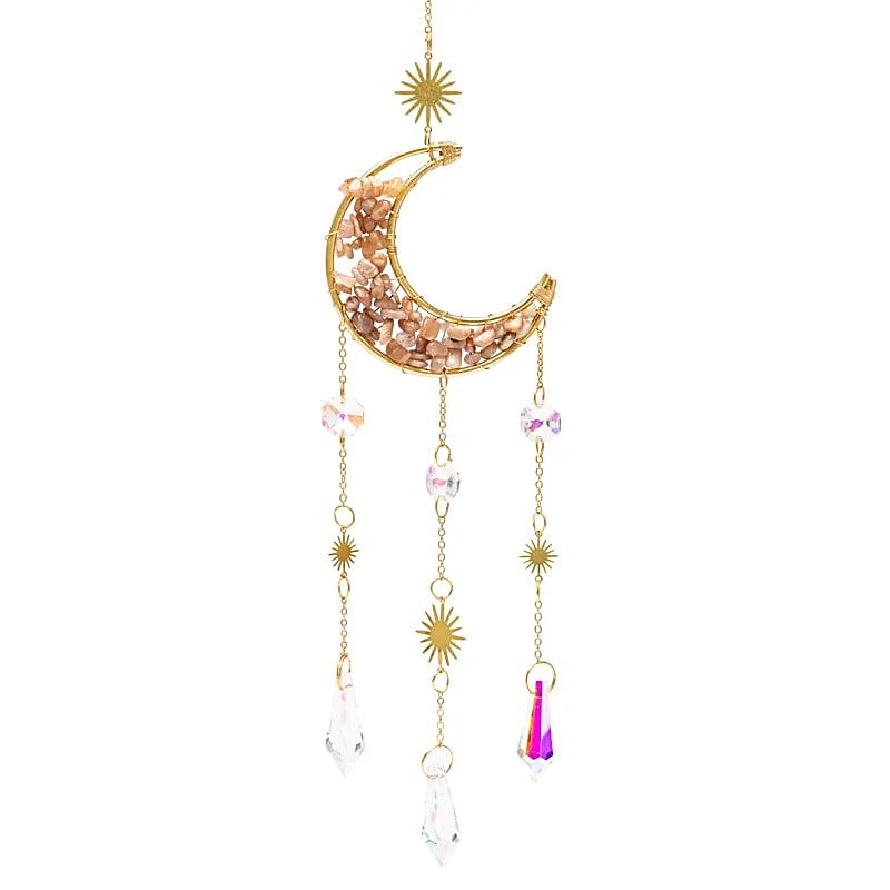 Κρύσταλλοι Feng Shui-Ηλιοπαγίδα (Suncatcher) «Ημισελήνος» με Ροζ Φεγγαρόπετρα & κρυστάλλινη διακόσμηση Διαστάσεις: ±8x37 cm - mykarma.gr