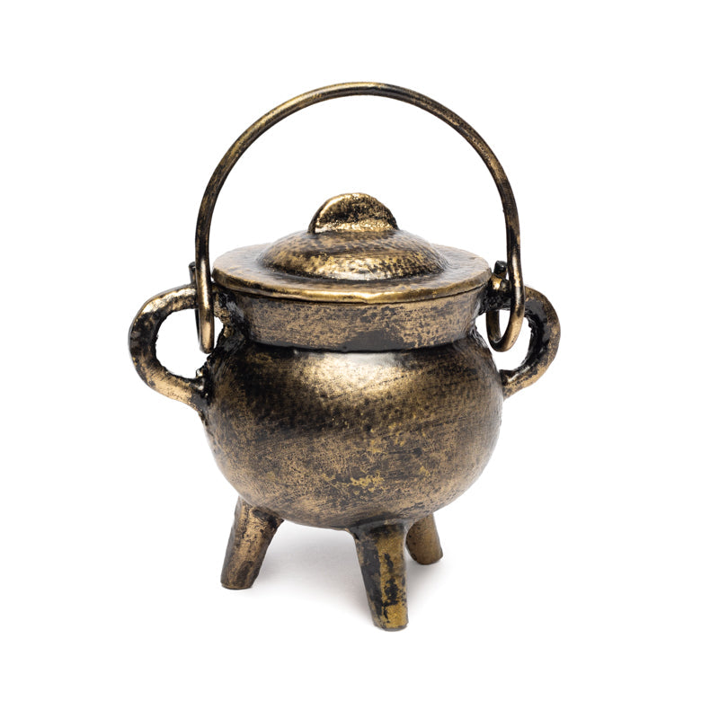 Μαντεμένιος Καυστήρας (Cauldron cast iron) για καύση Θυμιαμάτων,Κώνων & Στικ με αιωρούμενη λαβή - χρυσό χρώμα Διαστάσεις: 6 x 7 cm Βάρος: 250 g